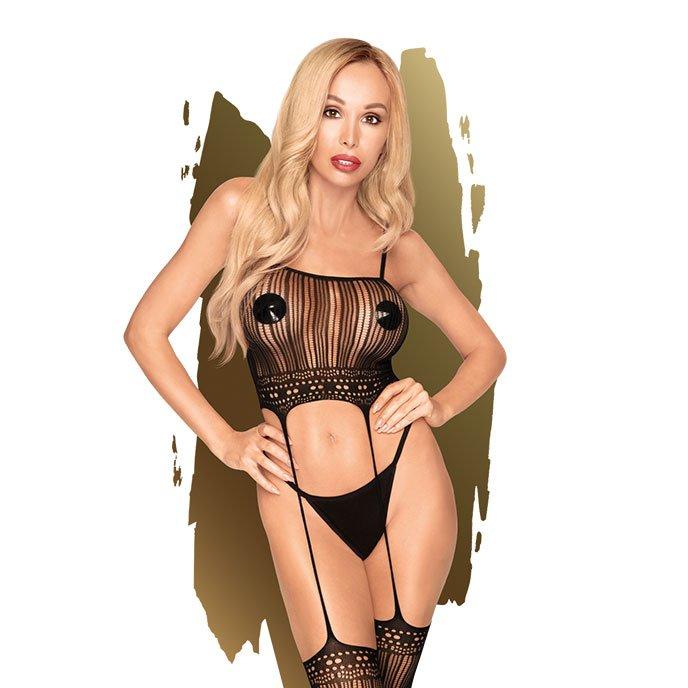 Penthouse Sex Dealer Two-In-One Bodystocking Black Size XL