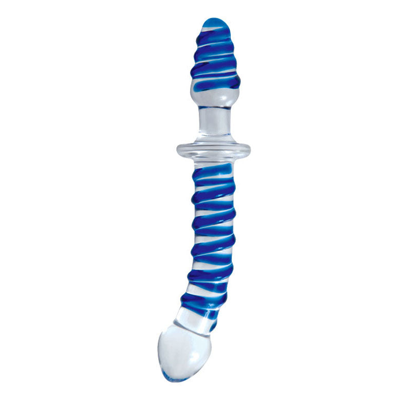 Adam & Eve Twisted Love Glass Dildo - Clear/Blue 24cm (9.5") Double Ended Glass Dong