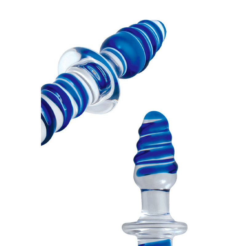 Adam & Eve Twisted Love Glass Dildo - Clear/Blue 24cm (9.5") Double Ended Glass Dong