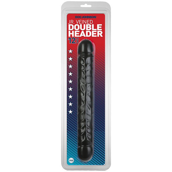 Doc Johnson Jr. Veined Double Header 12" Black Dildo Dong