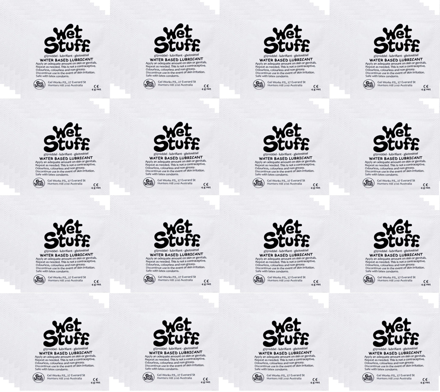 Wet Stuff Plain with Vitamin E Water Based Lubricant Sachets 4g (100 Pack)