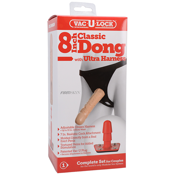 Doc Johnson Vac-U-Lock Classic Dong With Ultra Harness 8"