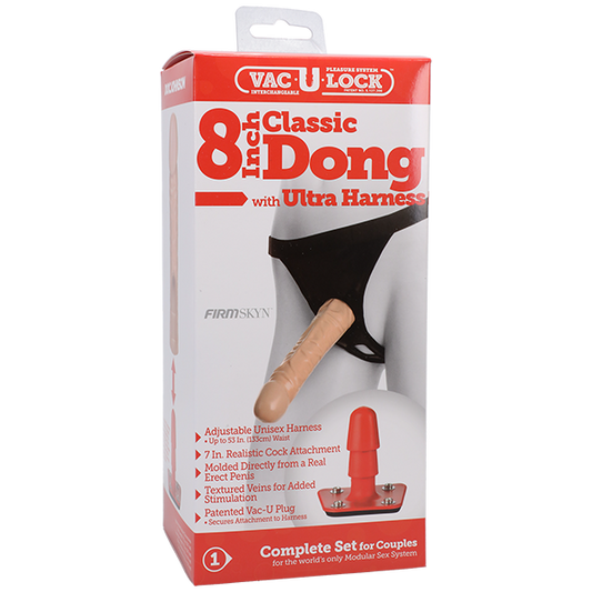 Doc Johnson Vac-U-Lock Classic Dong With Ultra Harness 8"