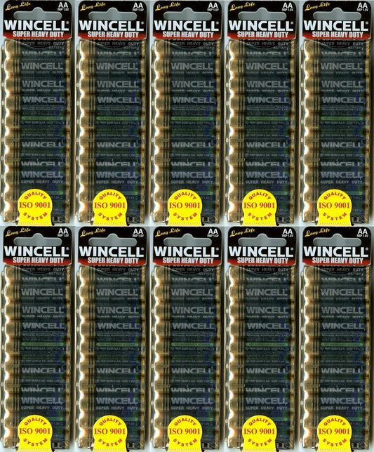 Wincell Super Heavy Duty Battery Size AAA Shrink 10x10 Packs - 100 Batteries Bulk
