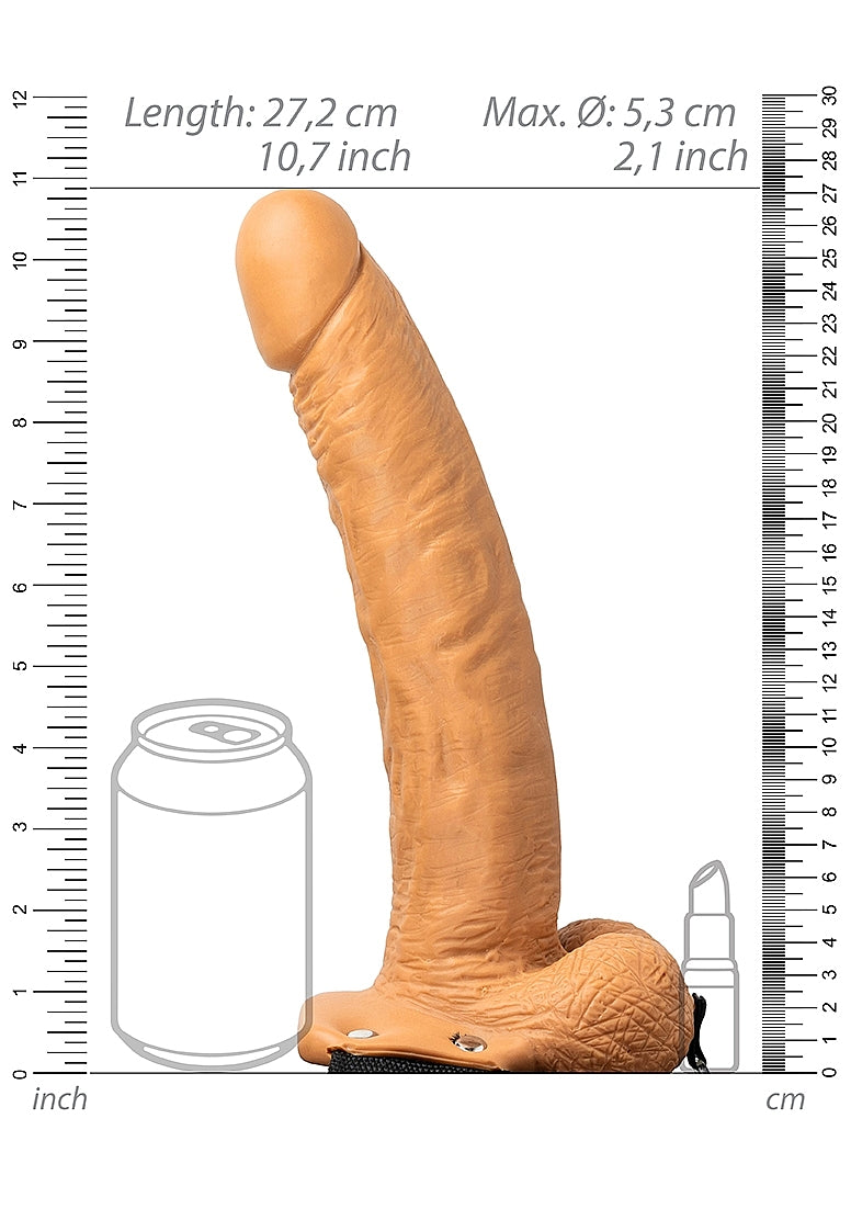 Shots Toys | REALROCK Vibrating Hollow Strap-On + Balls - 9" / 23cm Tan