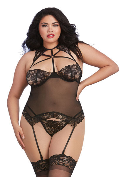 Dreamgirl Bustier & G-String Black Size Q Queen Plus Size