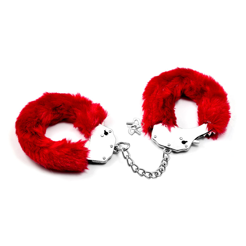 Lovetoy Fetish Pleasure Fluffy Hand Cuffs Red