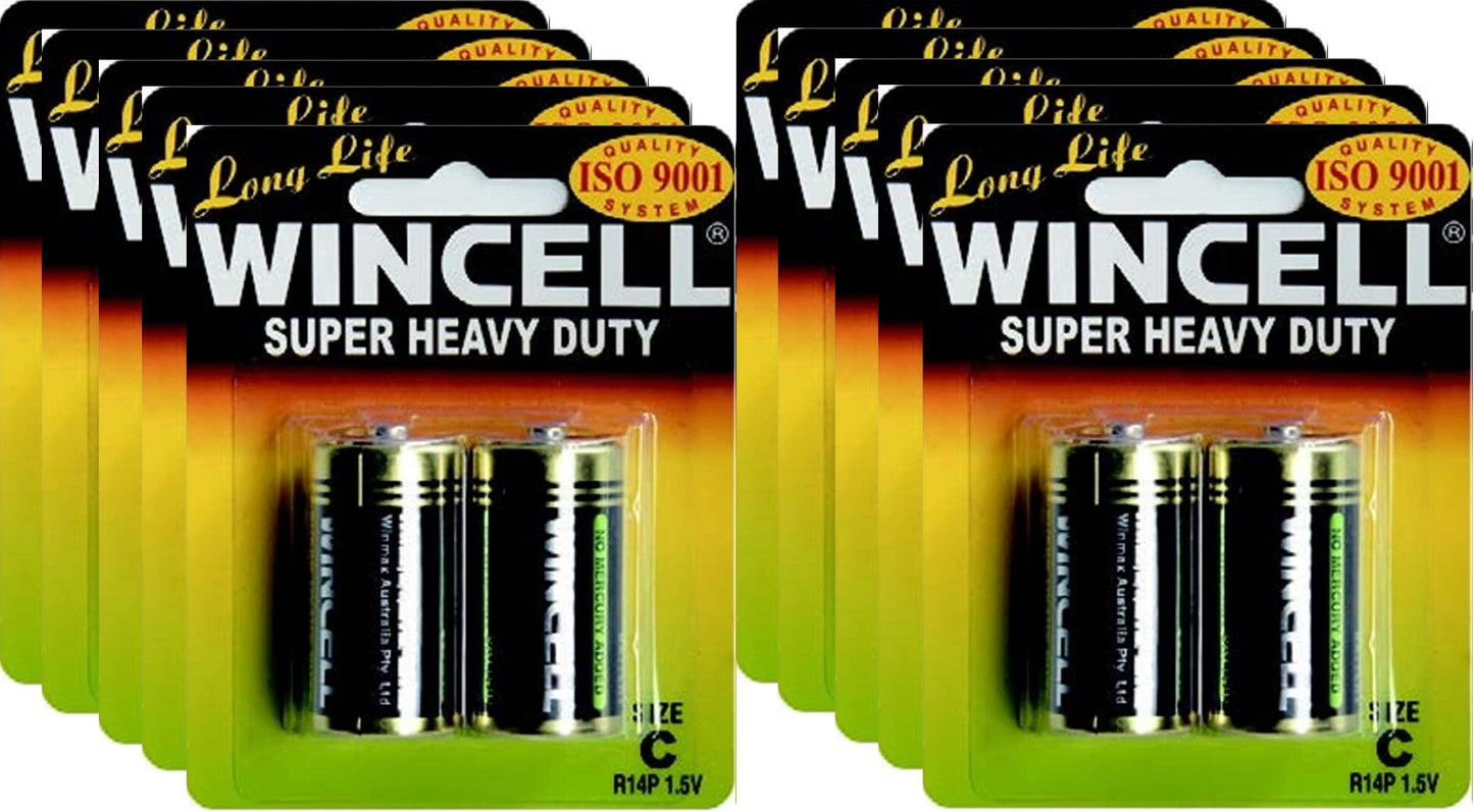 Wincell Super Heavy Duty Battery Size C Carded 12x2 Packs - 24 Batteries Bulk