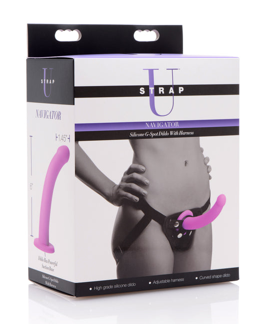 Strap U Navigator Silicone G-Spot Dildo with Harness