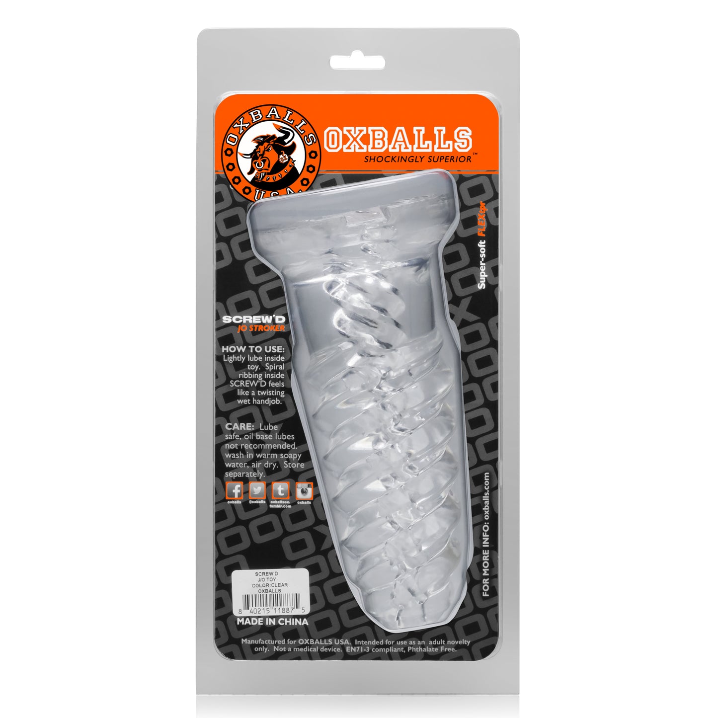OxBalls ScrewD Super Squish Corkscrew Jackoff Toy Clear