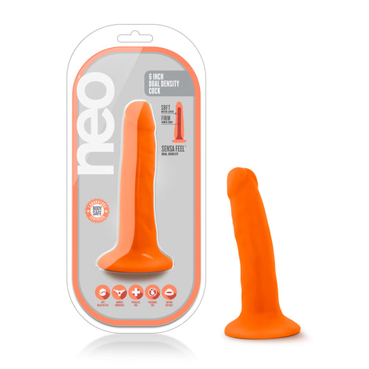 Blush Novelties Neo Dual Density Cock Dildo Dong 6" Neon Orange