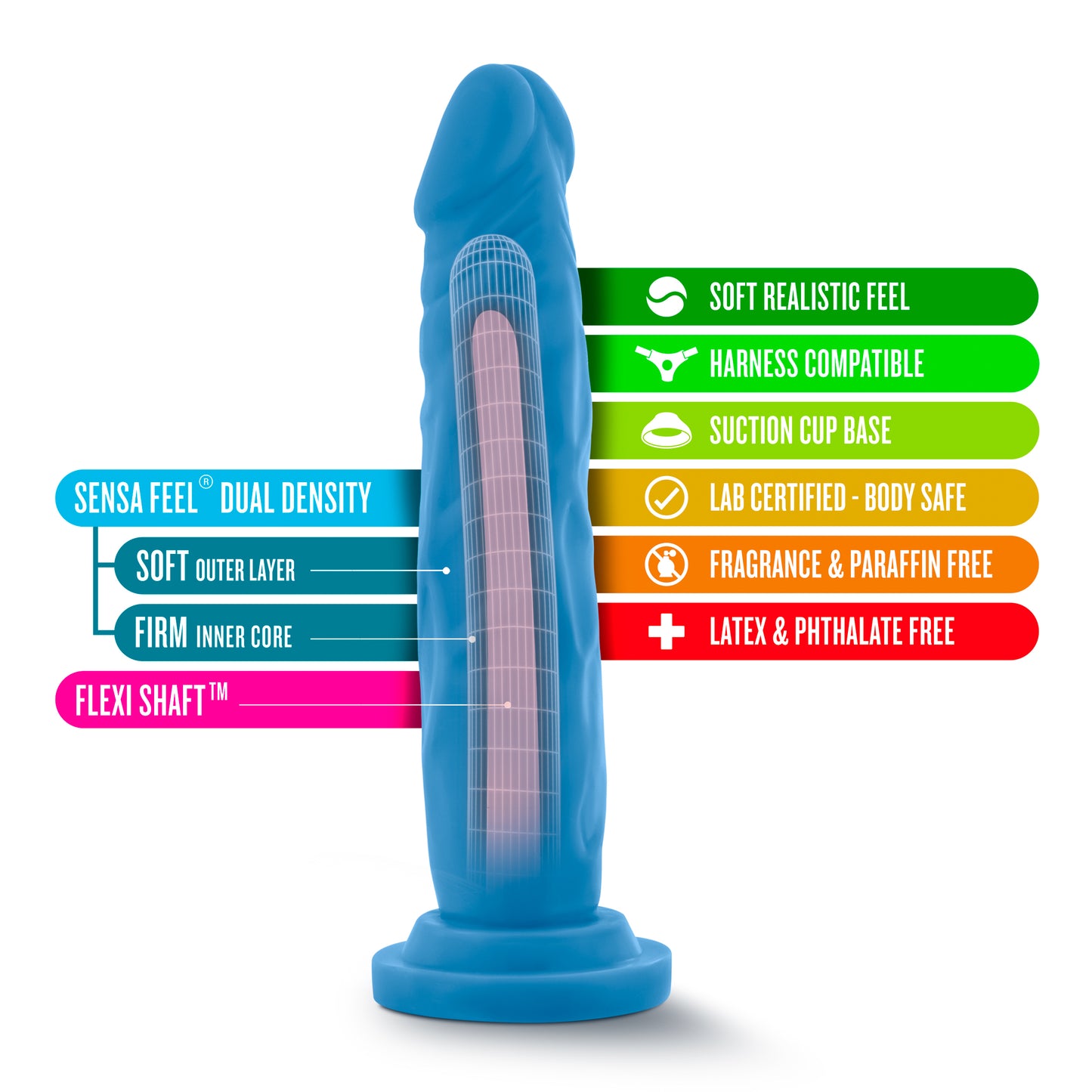 Blush Novelties Neo Dual Density Cock Dildo 7.5" Neon Blue