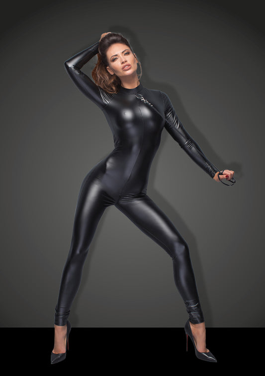 Noir Power Wetlook Overall With Leash And 2 Way Zipper Size L