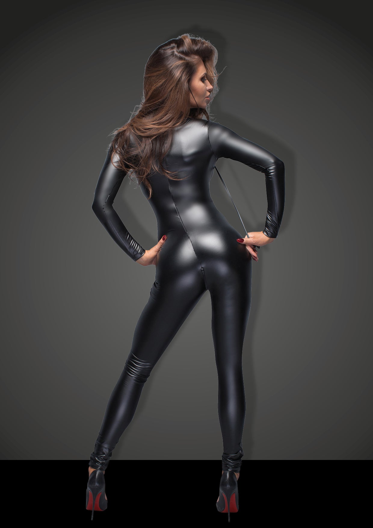 Noir Power Wetlook Overall With Leash And 2 Way Zipper Size L