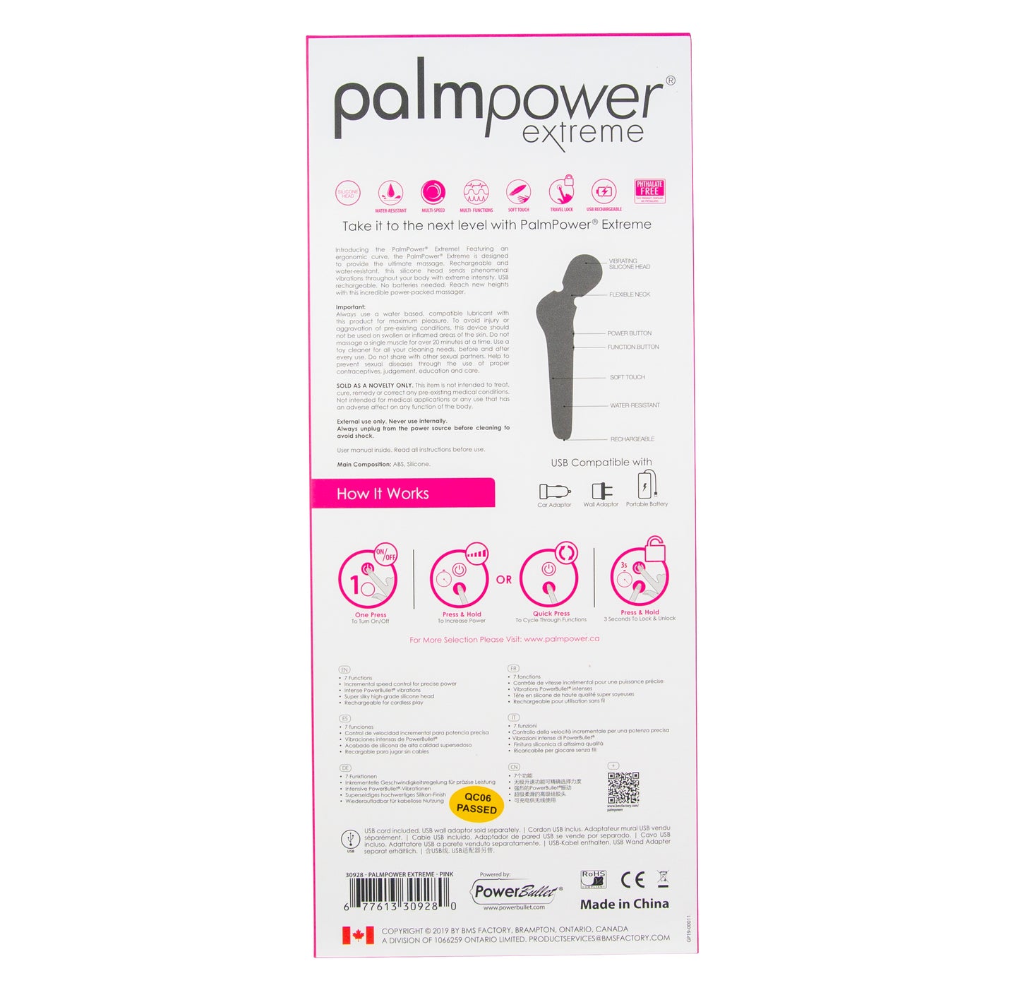 PalmPower Extreme Body Wand Vibrator Massager Pink