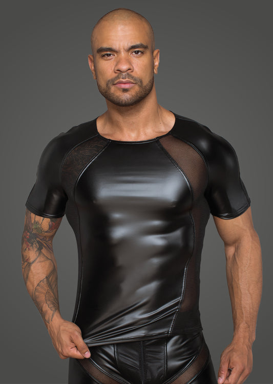 Noir Power Wetlook Men T-Shirt With 3D Net Black Size S/M/L/XL