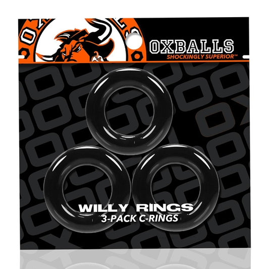 OxBalls Willy Rings Stretchy Black Cock Rings - 3 Pack