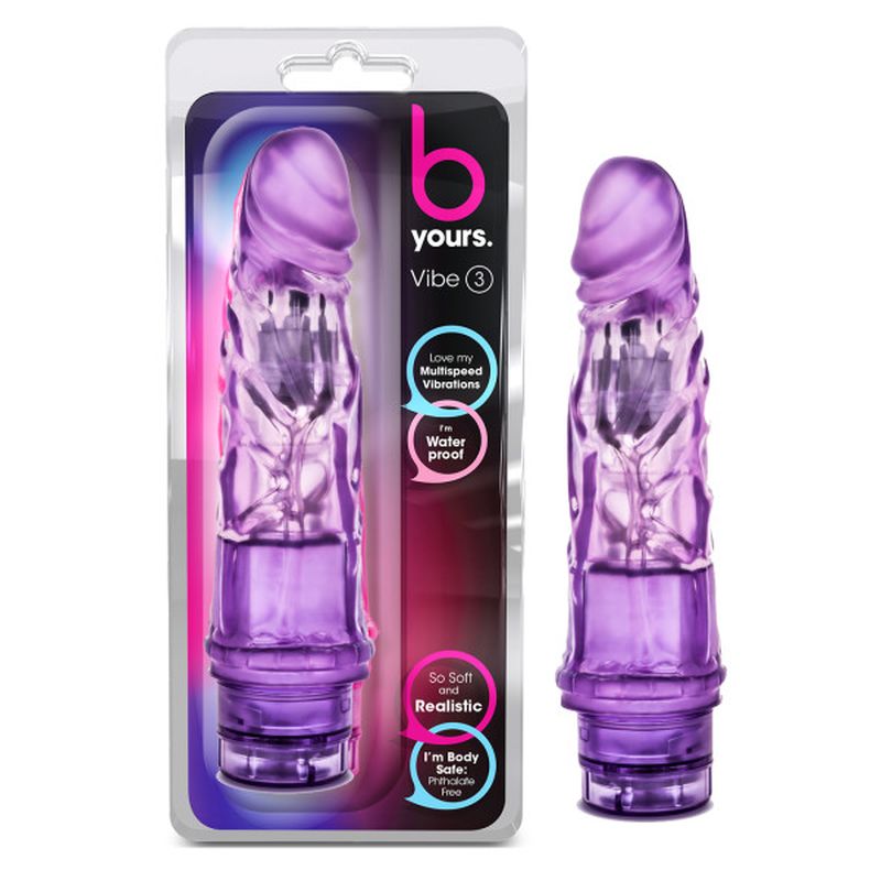 Blush Novelties B Yours Vibe No 3 Purple 7.25" inches Vibrator with Veins & Twist