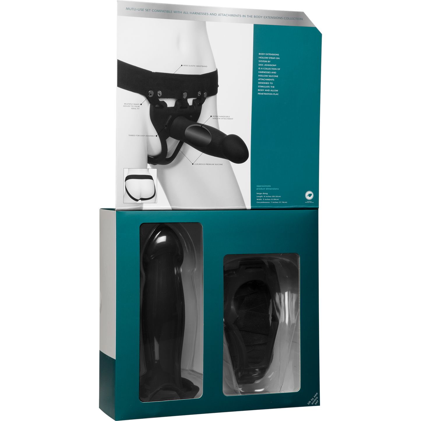 Body Extension Be Bold 8" Large Dong 2 Pc Hollow Silicone Strap-On Set