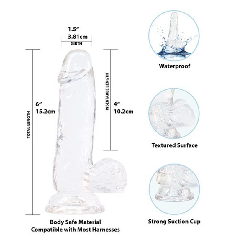 Addiction | Crystal Dildo with Balls 6" Clear with bonus PowerBullet