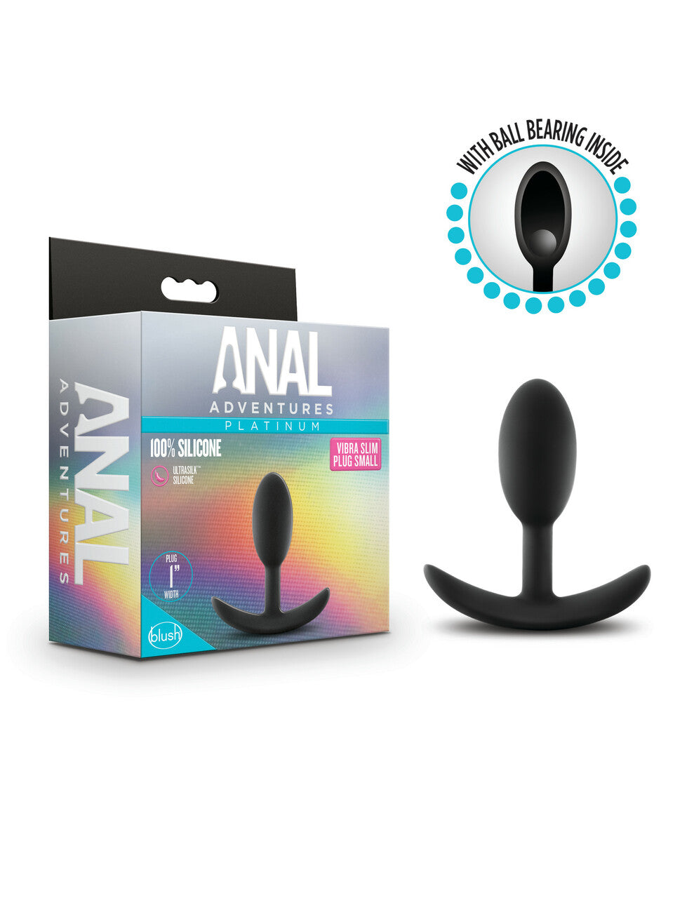Blush Novelties | Anal Adventures Platinum Silicone Vibra Slim Plug Small - Black 8.9cm Small Butt Plug with Internal Ball