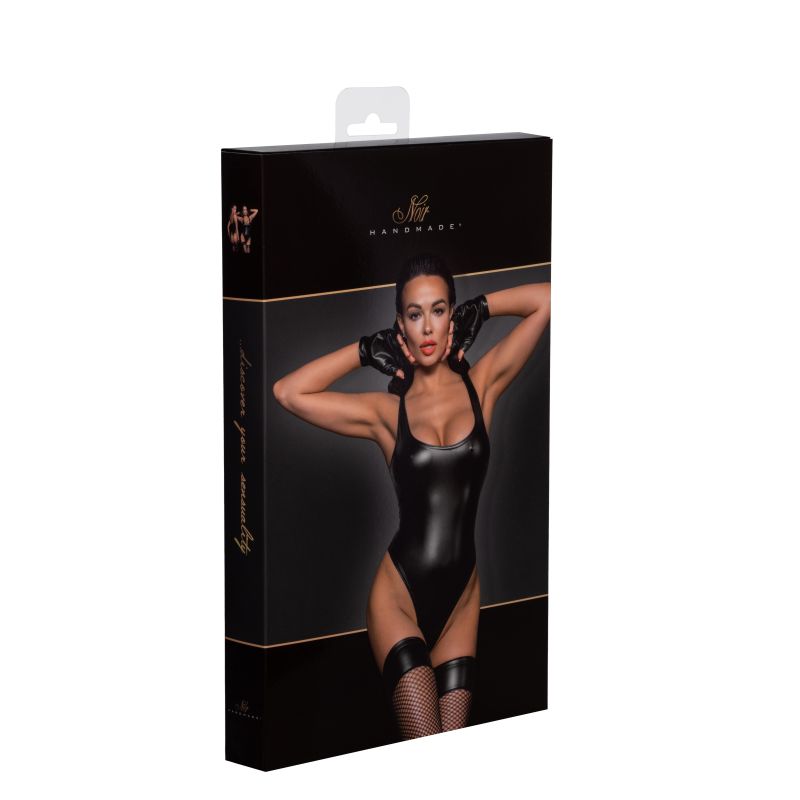 Noir Power Wetlook Bodysuit w High Cut Leg Size S/M/L