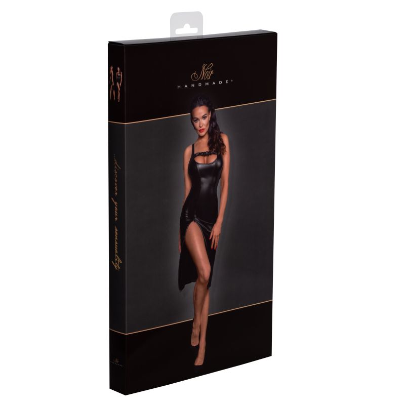 Noir Power Wetlook Midi Dress with Front Zipper Size S/M/L