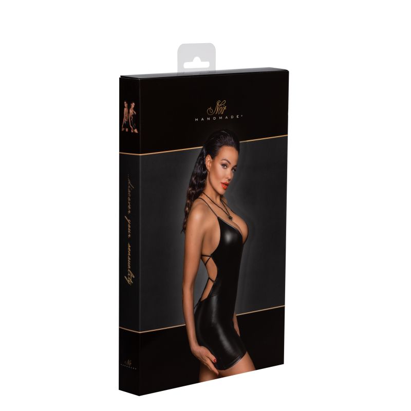 Noir Power Wetlook Mini Dress w Lace Up Back Size S/M/L