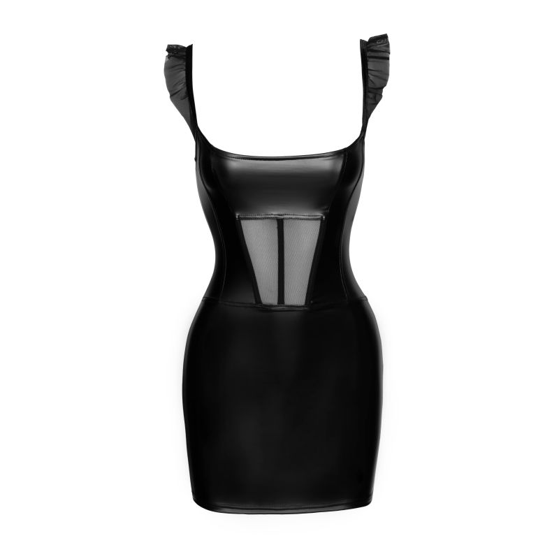 Noir Power Wetlook Short Dress w Front Tulle Inserts Size L