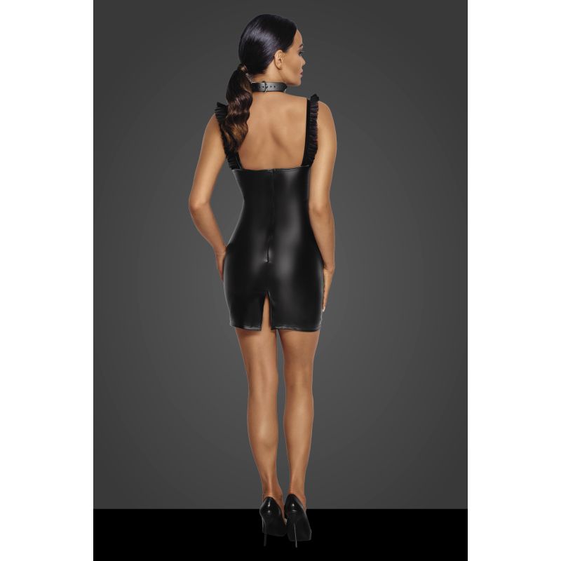Noir Power Wetlook Short Dress w Front Tulle Inserts Size L