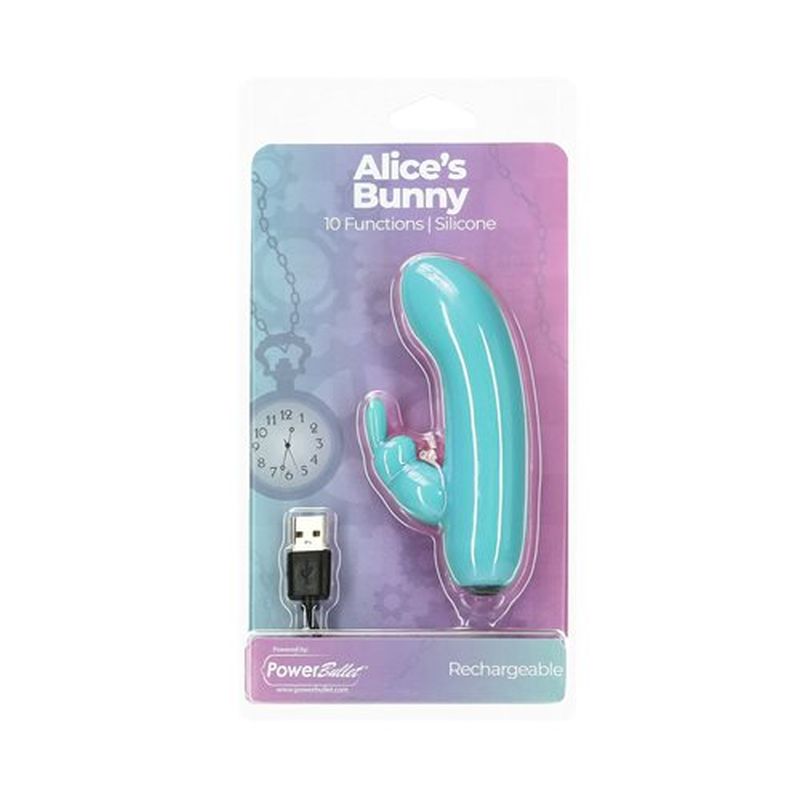 PowerBullet Alices Bunny Rechargeable Bullet w Rabbit Sleeve Teal