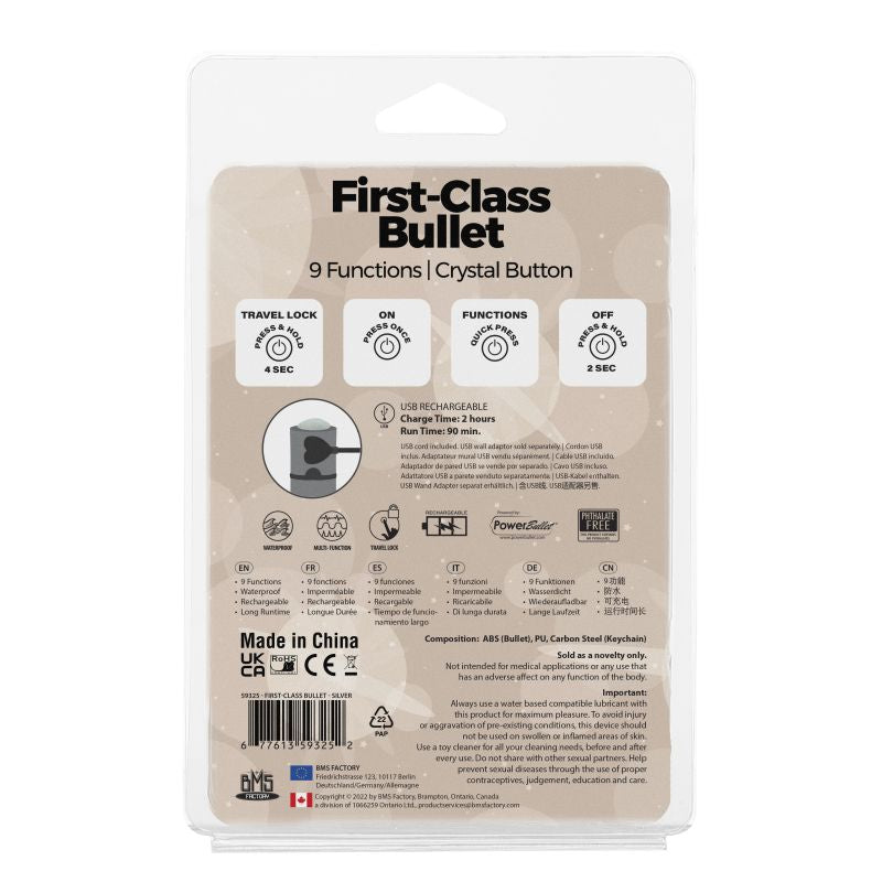 PowerBullet Power Bullet First Class Rechargeable Bulllet w Crystal Silver