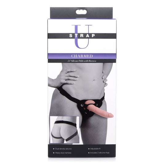 Strap U Charmed 7.5" Silicone Dildo w Harness Flesh