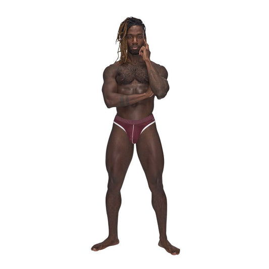 Male Power Sport Mesh Thong Burgundy Size S/M or L/XL