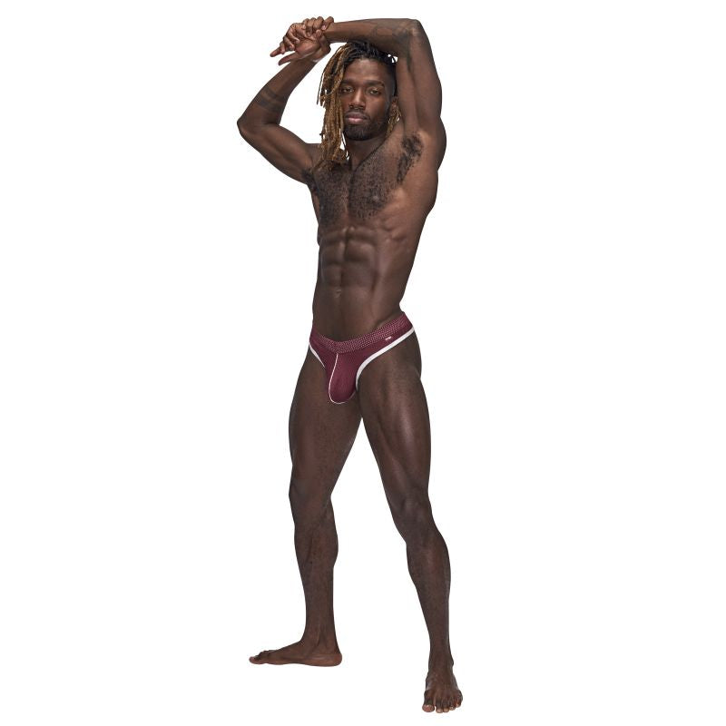 Male Power Sport Mesh Thong Burgundy Size S/M or L/XL
