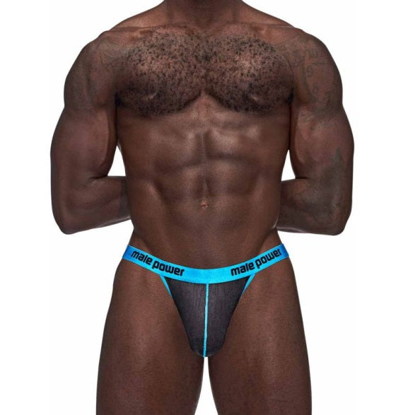Male Power Casanova Uplift Micro Thong Black/Blue Size S/M
