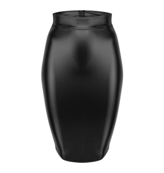 Noir Power Wetlook Pencil Skirt w Long Zipper Black Size XL/2XL/3XL