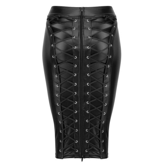 Noir Power Wetlook Pencil Skirt w Long Zipper Black Size XL/2XL/3XL