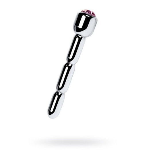 Metal | Silver Metal Urethral Plug w Ruby Rhinestone
