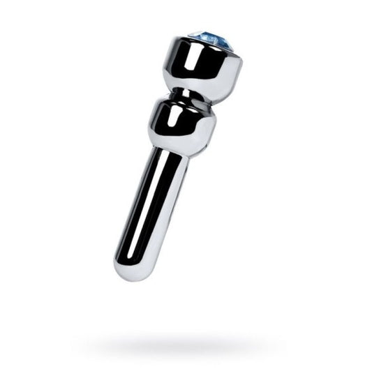 Metal | Silver Metal Urethral Plug w Sapphire Rhinestone Small