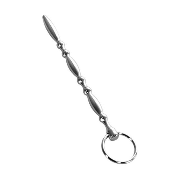 Metal | Silver Metal Beaded Urethral Plug w Ring