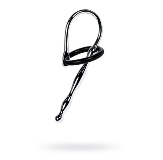 Metal | Silver Metal Urethral Plug w Black Silicone Ring