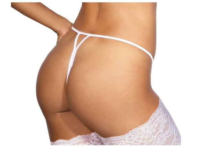 Axami Lingerie Lace Open Front G-String White Size S/M/L