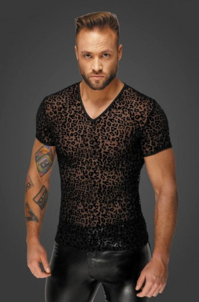 Noir Leopard Flock V-Neck T-Shirt Size S/M/L/XL