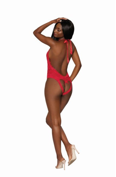 Dreamgirl Heart Back Deep V-Neck Teddy Red Size OS