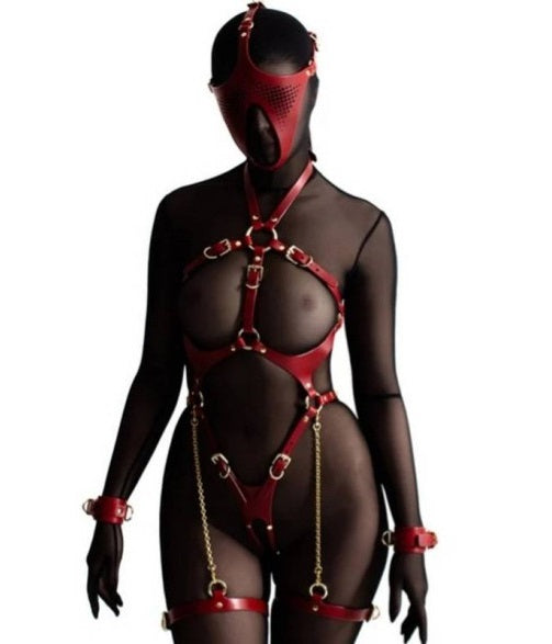 Ex Machina Genuine Leather Mask Red - Ex Machina role play BDSM Mask