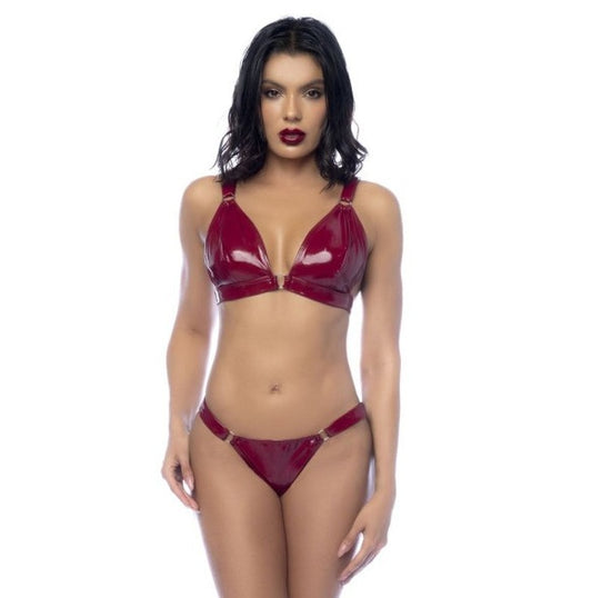 Mapale Wet Look Vinyl 2 Pc Set Gloss Wine Size S/M/L