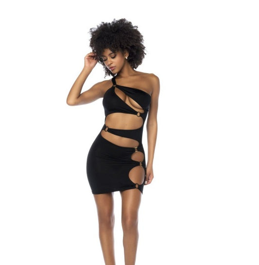 Mapale Asymmetrical Cut Out Dress w Ring Details Black Size S/M or L/XL
