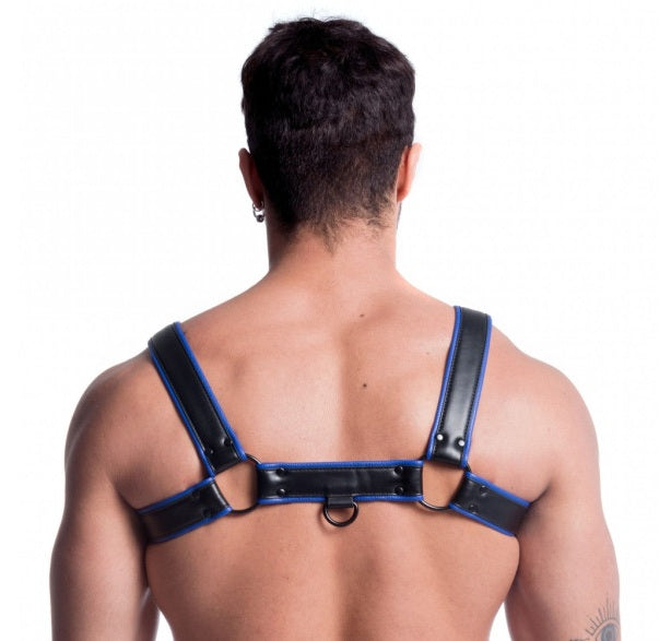 Sport Fucker Vegan Bulldog Harness Black and Blue Size S/M or L/XL