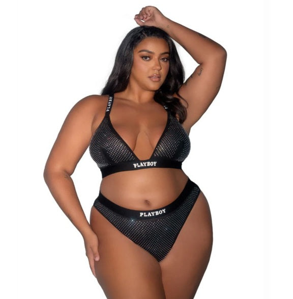 Playboy Lingerie Disco Fever 2 Pc Set Black Size XS/S/M/L